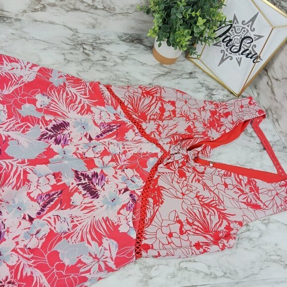 FREE PEOPLE Voile Santiago orange Boho Romper Floral Print Size Medium Women's - Picture 8 of 8